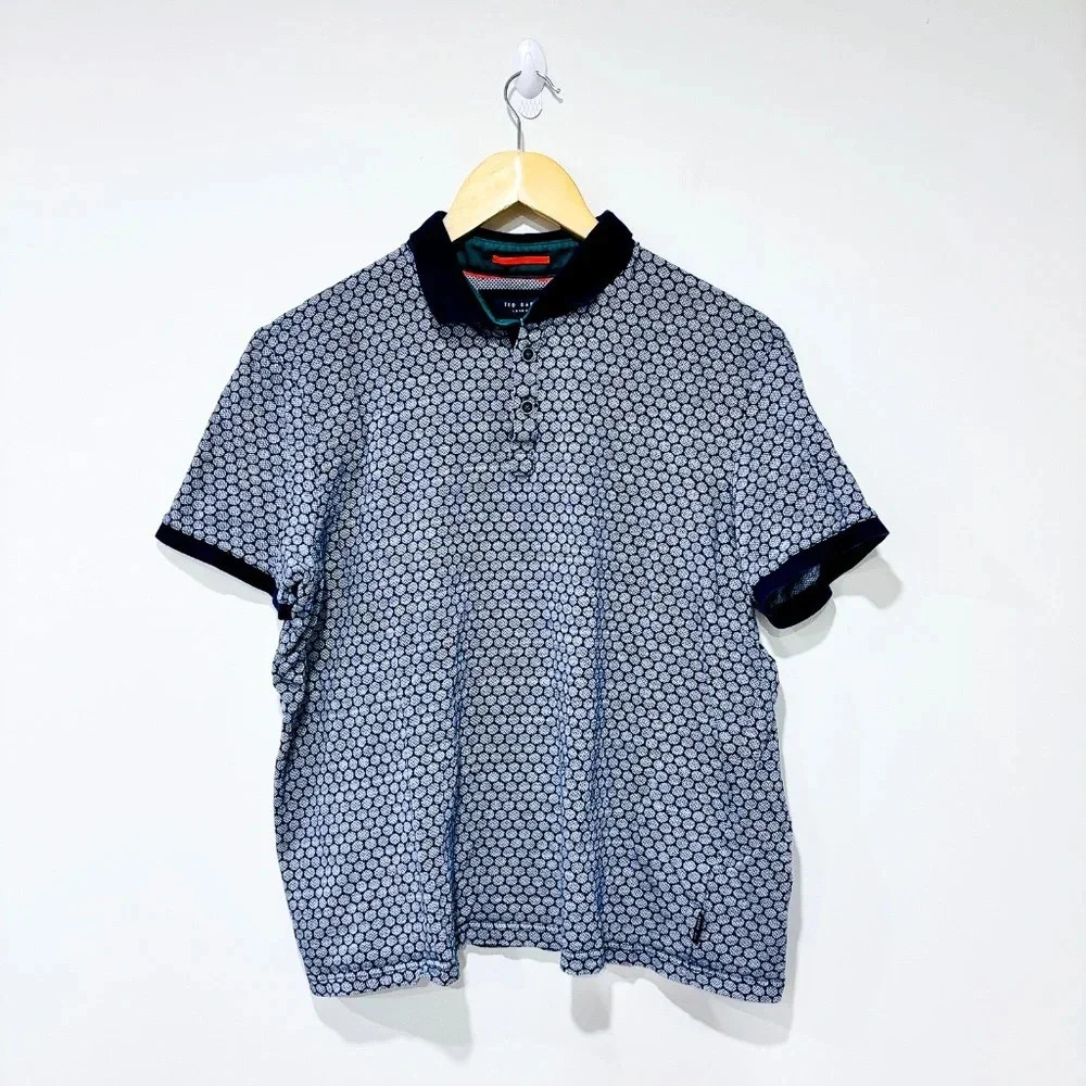 TED BAKER LONDON‎ Blue patterned polo shirt | Cotton | X-Large *